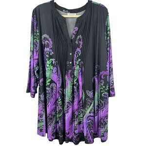 Serengeti Womens Tunic Top 3X Paisley Artsy Pleated Pullover Pintuck Blouse Boho